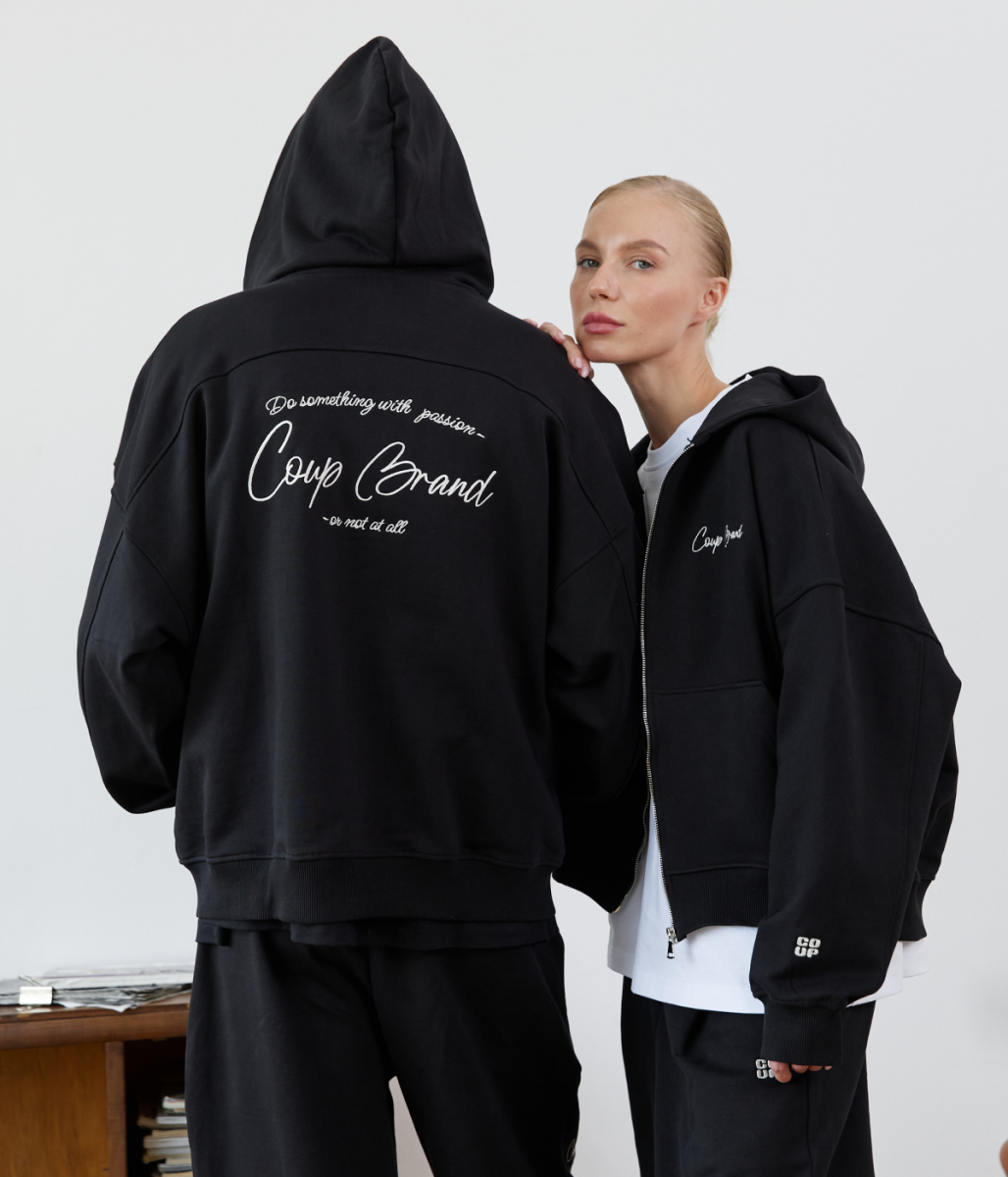 COUP BRAND ZIP HOODIE BASIC BLACK/CREAM