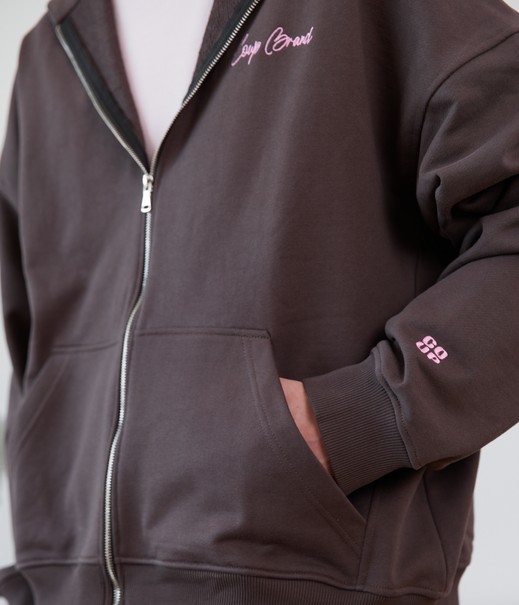 COUP BRAND ZIP HOODIE BASIC BROWN/PINK
