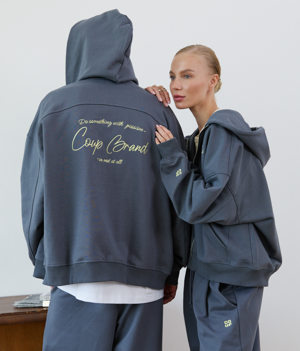 COUP BRAND ZIP HOODIE BASIC GREY/LEMON