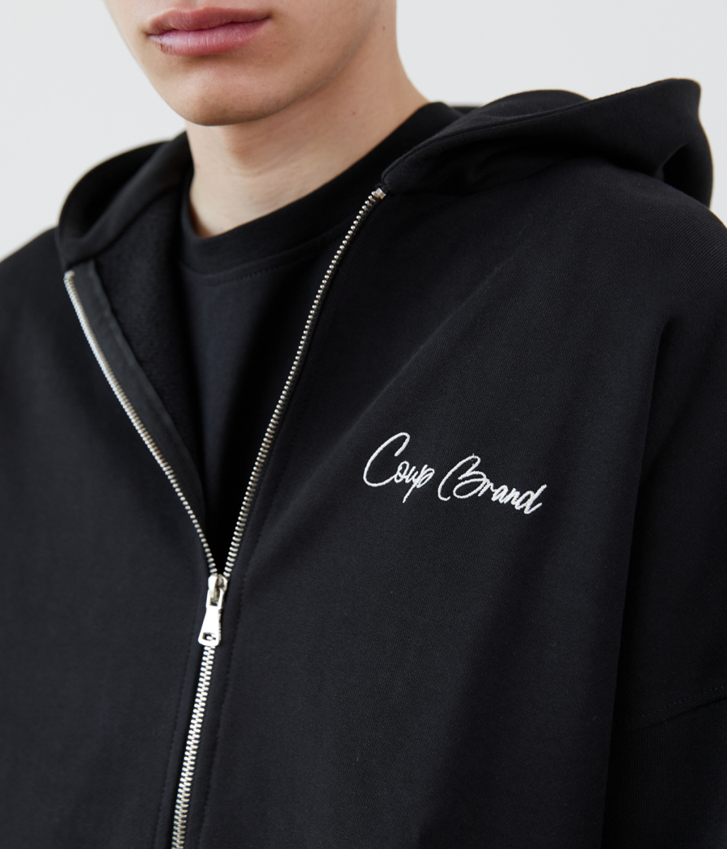 COUP BRAND ZIP HOODIE BASIC BLACK/CREAM