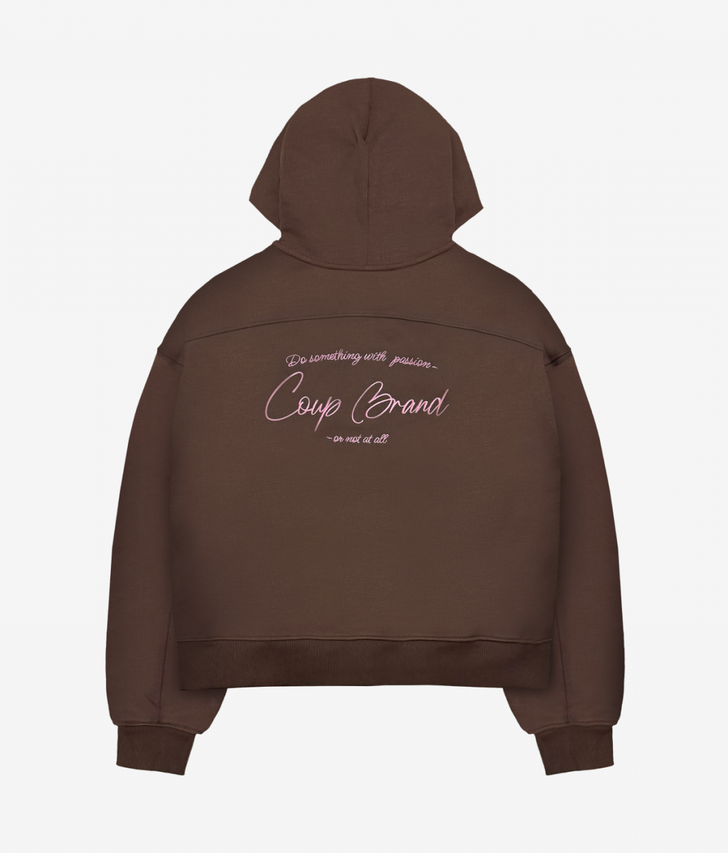 COUP BRAND ZIP HOODIE BASIC BROWN/PINK